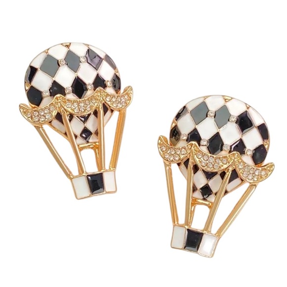 Whimsy_and_Rose Jewelry - Enameled Checkered Hot Air Balloon Stud Earrings
